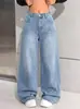 Jeans de Mujer Elásticos con Dobladillo Curvo Tricolor Bigotudos Estilo Retro Americano, Geniales y con Estilo, Moda Transfronteriza Casual Suelta de Pierna Ancha Europea y Americana