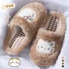 Lindas Pantuflas de Algodón de Peluche de Gato KT para Mujer 2026 Nuevas de Invierno para Interiores del Hogar Cálidas con Felpa Adicional Antideslizantes de Dibujos Animados de Algodón