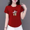 Camiseta Básica de Manga Curta com Gola Redonda para Mães, Comércio Exterior Transfronteiriço, Moda, Caimento Solto, Emagrecedora, Estampada, Estilosa, Moderna, Rejuvenescedora