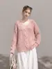 Moda de otoño e invierno: un suéter de punto holgado, suave, bonito y adelgazante con cuello en V para mujer, perfecto como prenda exterior. 2435