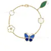 Nuevo brazalete de mariposa de la suerte de alta gama transfronterizo para mujer, con baño grueso de oro rosa de 18k, diseño de trébol de cuatro hojas y hoja floral mecanizado por CNC
