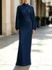 2026 Moda nueva para mujer, elegante, color liso, manga larga, vestido, sitio independiente de Amazon, transfronterizo europeo y americano