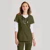 Traje de Scrubs Absorbente de Sudor y que Elimina la Humedad para Mujer, Manga Larga y Corta, Algodón de Color Sólido, Adecuado para Salones de Belleza, Clínicas Dentales y Hospitales de Mascotas