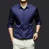 Camisa de Hombre para Comercio Exterior Sin Planchar Anti-arrugas Camisa de Vestir Casual de Negocios Fácil Cuidado Camisa Satén de Seda Sensación de Alta Gama
