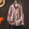 ¡Original! ¡Directo del fabricante! Nuevo estilo de primavera, algodón puro, tejido cepillado, color liso, camisa versátil de manga larga holgada artística para mujer