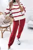 Traje Deportivo Casual a Rayas Nuevo Transfronterizo Europeo y Americano 2025 para Mujer, Conjunto de Dos Piezas de Sudadera de Manga Larga a la Moda y Pantalones Jogger