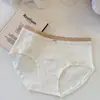 Ropa interior para mujer A410, 10A, algodón puro, antibacteriana, con encaje ondulado y detalle de lazo, de cintura media, bragas de algodón tipo triángulo