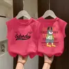 Chaleco sin mangas de algodón puro para niños y niñas, Camiseta superior holgada transpirable de verano, Camiseta de manga corta estampada fresca para bebé