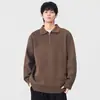 Suéter Negro con Media Cremallera para Hombre, Nuevo Estilo Otoño e Invierno 2026, Corte Holgado, Tejido Versátil de Moda con Cuello Polo para Hombre