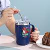 Taza de café de acero inoxidable para oficina de mascota linda de dibujos animados con tapa con taza con pajita con asa taza termo anti-quemaduras