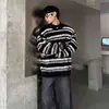 Suéter de punto con cuello redondo, a rayas blancas y negras, para hombre, holgado, casual, relajado, versátil, estilo universitario, jersey
