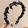 Faixa de Cabelo de Verão para Meninas com Bolhas de Organza e Pérolas Onduladas Acabamento de Dente High-end Bucker Head Faixa de Cabelo com Temperamento para Cabelos Curtos