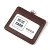 Tarjetero de cuero para tarjetas de trabajo, certificado, funda colgante, bolsillo doble suave, tarjeta de acceso, tarjeta de trabajo, tarjeta de nombre, cuerda colgante, tarjetero de fábrica