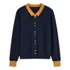 Nuevo Estilo Otoño e Invierno 2026 Cárdigan de Punto Amarillo de Manga Larga con Solapa para Mujer, Top de Moda de Lana Merino de Lujo de Alta Gama