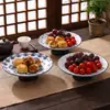 Elegante y creativa bandeja de té y pasteles de pie para uso doméstico, plato de cerámica para frutas y pasteles, juego de té estilo Zen y bandeja de servicio para invitados