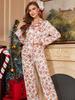 2026 Comércio Exterior Transfronteiriço Europeu e Americano Pijama Feminino Natal e Ano Novo Desenho Animado Conjunto de Duas Peças Roupa de Casa de Seda Leite