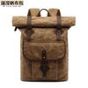 Mochila Estilo Retro Europeo y Americano, Mochila de Lona Encerada, Bolsa de Viaje con Cuero Crazy Horse, Suministro del Fabricante Se Puede Personalizar