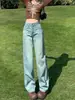 Jeans de Mujer Azul Claro Estilo Nuevo Verano 2026, Modernos de Corte Ajustado, Rasgados, de Cintura Alta, Pantalones Holgados de Pierna Recta Adelgazantes para Mujer