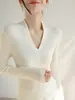 Camiseta de punto de cuello en V de alta gama para mujer, Otoño e Invierno, Engrosada y Súper Bonita, Estilo Coreano Chic de Principios de Otoño