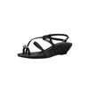Sandalias Elegantes de Tacón de Cuña de 4 cm Estilo Francés con Tiras Finas para Mujer, Nuevas Marrones Slip-On Hebilla Metálica Sandalias de Moda de Piel de Vaca de Primera Capa