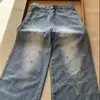 Jeans para Mujer de Pierna Ancha, Tiro Alto, Adelgazantes, de Corte Recto Holgado con Caída, Dobladillo Curvo, Bordado de Estrellas Colorido de Moda