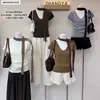 Ruoxin 26 Nueva Colección de Principios de Otoño: Suéter de punto versátil y sencillo de manga corta con cuello en V y bufanda