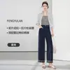 Calça Pantalona Cropped Retilínea Patchwork 100% Tencel Lyocell para Mulheres, Estilo Fino de Verão com Forro Xadrez, Fechamento por Botão M103