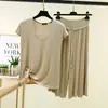 Pantalones cortos de manga corta de modal para casa para mujer, conjunto fino de verano, pijama holgado de dos piezas talla grande