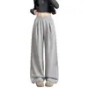 Calça de moletom feminina cinza estilo americano, novo design outono 2026, plissada, solta, perna larga, fluida, casual
