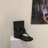 Sandalias de Moda Verano 2025 Estilo Retro Hong Kong Hebilla de Cinturón Casual Chanclas Dedo Celebridad de Internet Versátil Botines Cortos Zapatos de Cuña