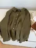 ¡Artículo más vendido! Camisa de lino mezclado verde militar con cuello y botones, nuevo estilo de otoño, camisa casual versátil para ir al trabajo