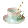 Taza de Café de Cerámica con Esmalte de Cristal Degradado, Juego de Taza y Platillo de Té de la Tarde de Alta Gama y Exquisito para Mujeres, Taza de Latte de Alto Valor