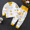 Conjunto de Pantalones de Cintura Alta para Niños que Protegen el Vientre, Estilo Primavera y Otoño, Ropa de Otoño para Bebés, Ropa Interior de Algodón Puro para Niñas, Pijama de Cuello Redondo para Niños
