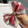 Vintage Pink Hairpin Diamond Girl Lace Satin Bow AB Face Banana Clip Back Head Hairpin Acessórios Mulheres