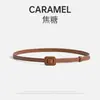 Novo Cinto Fino Estilo Coreano Simples Retrô Duas Camadas Couro Bovino Pequeno Ocidental Decorativo Fino Cinto Moda Feminina Versátil Faixa de Cintura
