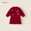 Bangxuan Ropa Infantil Suéter de Manga Larga para Niñas Falda con Borde Ondulado Conjunto de Dos Piezas Conjunto Festivo Rojo para Niños