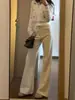 Jeans Acampanados Blanco Albaricoque para Mujer, Talla Grande de Verano, Estilo Nuevo, No Ajustados, Versátiles, Adelgazantes, Pantalones Acampanados de Largo Completo