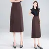 Falda Elegante y Madura de Cintura Alta Estilo Línea A para Mujer, de Longitud Media con Abertura, Favorecedora y que se Ajusta a las Caderas, Falda de Traje Estilosa para Primavera y Verano