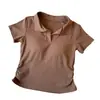 Camiseta Feminina de Verão Manga Curta Gola Polo Algodão Puro Lapela Slimming Elegante Estilosa Petite