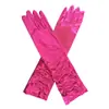 Luvas de Dedo Longas Tubulares Pregueadas Rosa Barbie Super Macias de Cetim 38cm Luvas Finas de Cetim Protetoras do Sol Adereços para Fotos para Mulheres