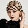 Gorro de Pelo Estilo Julieta Multicolor Retro Europeo y Americano con Cadena de Malla de Cristal Hecha a Mano, Tocado Hueco con Perlas para Vestido de Novia