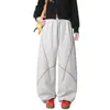Pantalones Anchos Rectos para Hombre Transfronterizos Otoño Nuevo Sueltos Versátiles Pantalones de Chándal Bloque de Color Línea de Arrugas Caída Casuales