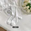 Meias de Algodão para Mulheres, Meias Preguiçosas Slouch, Estilo JK, Respiráveis e Absorventes de Suor, Meias de Algodão Ultra-Finas de Verão com Laço, Comprimento no Meio da Panturrilha