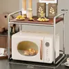 Estante para Horno de Microondas Estante de Almacenamiento Hogareño Encimera de Cocina Estante de Almacenamiento Multifuncional de Doble Capa Estante de Almacenamiento para Olla Arrocera Horno