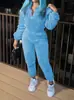 Ropa de Mujer Europea y Americana Nueva Transfronteriza Amazon Color Sólido Manga Larga Pantalón Largo Otoño e Invierno Moda Casual Conjunto de Felpa