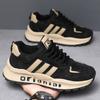 Sapatos Respiráveis Masculinos 2024 Novo Estilo Solado Macio Couro Genuíno Esportivos Casuais Masculinos Retrô Três Listras Solado Grosso Sapatos Pai Malha
