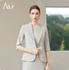 Novedad Primavera y Verano Moda Sencilla Conjunto de Vestido Traje de Manga Tres Cuartos Adelgazante de Un Botón Traje Pequeño Ropa Formal