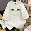 Camiseta de manga corta de algodón puro, verano, cuello redondo, estilo nuevo de moda, unisex, versátil, estampado de diablo, top holgado