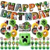 Kit de Decoração de Festa de Aniversário Tema Jogo Minecraft Banner de Guerra Pixelada Bandeira Balão Bandeira de Bolo