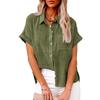 2026 Amazon Ebay Europeu e Americano Primavera e Verão Novas Blusas Populares Algodão e Linho Bolso Manga Curta Camisas Camisetas Roupas Femininas